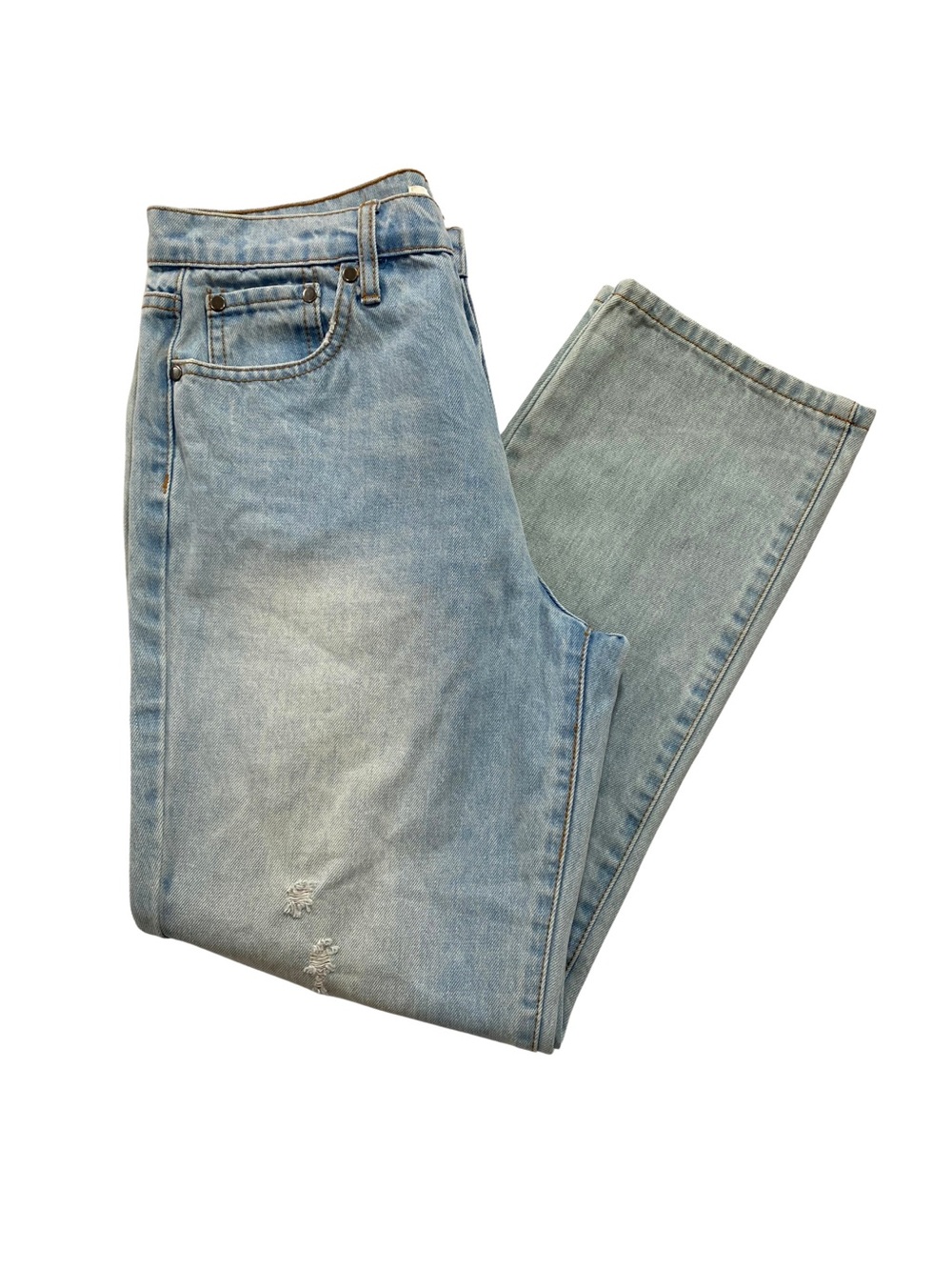 Easel Rigid 100% Cotton Distressed Button Fly Straight Leg Jeans Light Wash S